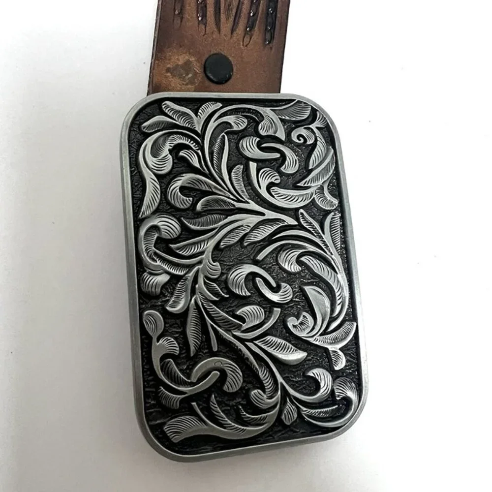 Men’s Western Tooled Top Grain Leather Belt Removable Buckle‎ Sz 38 Made in USA